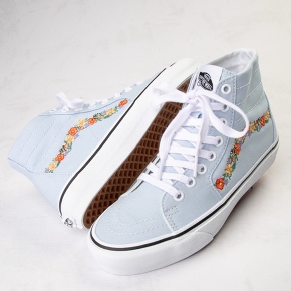 Vans Shoes - VANS sk8-hi top tapered blue floral embroidered lace up shoes sneakers sz 7.5